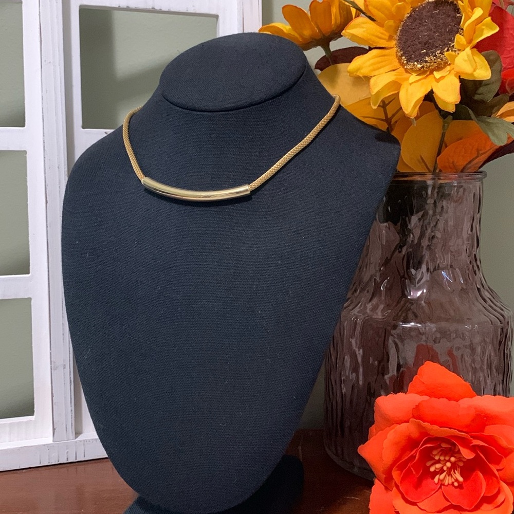Gold Tone Rope Choker Statement Gold Tone Bar Pendant